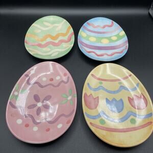 Longaberger Pottery Set Of 4 Easter Egg Snack Plates 7 x 5"